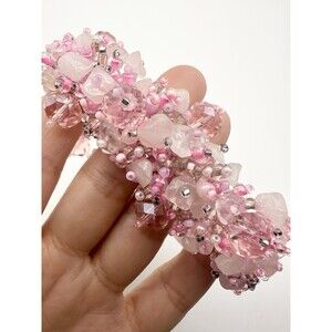 Handmade Beaded Gemstone Chip Bracelet Pink Magnetic Clasp  Chunky Boho